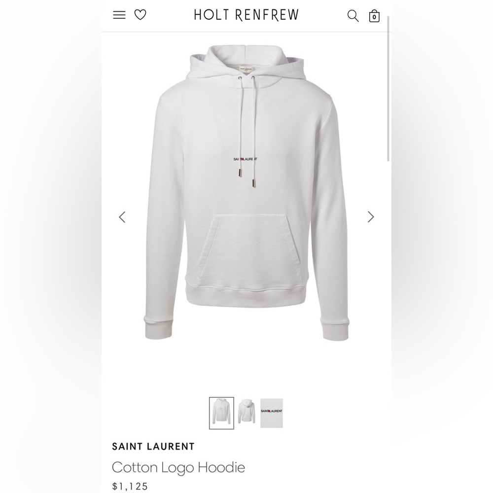 Saint Laurent cotton logo hoodie white mens size medium